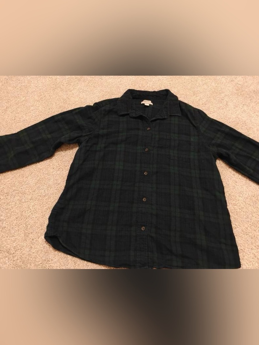 💖Casual Black and Dark Green Plaid Button-Down Shirt